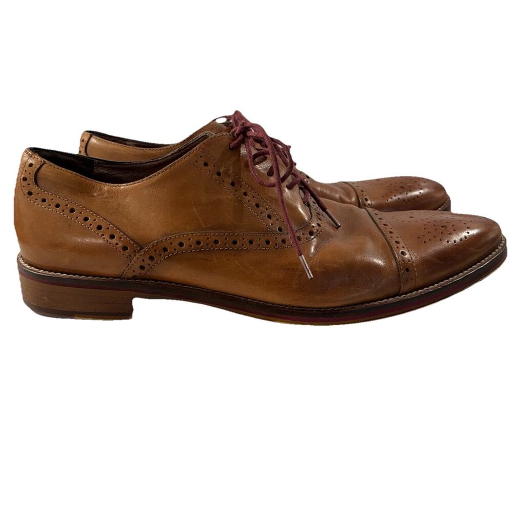 Johnston & Murphy Mens Size 13 M Conrad Captoe Oxford Brown Leather Dress Shoe